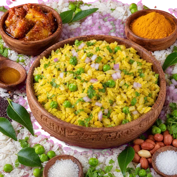 Mango Chilli Garlic Pickle Poha served and ready to eat