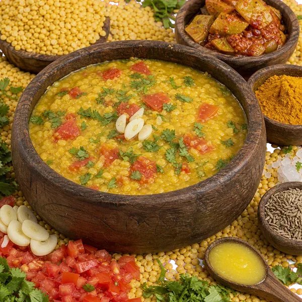 Mango Pickle Dal Tadka served and ready to eat