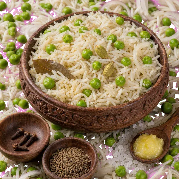 Laung Peas Pulao served and ready to eat