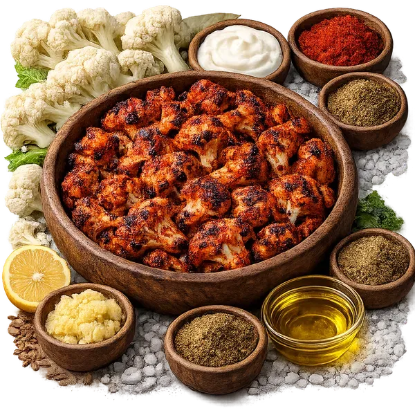 Kashmiri Chilli Tandoori Cauliflower served and ready to eat