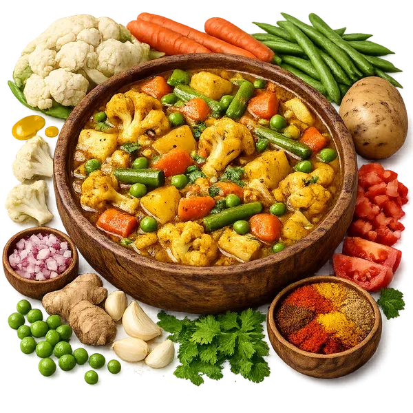 Aromatic Mixed Vegetable Curry served and ready to eat
