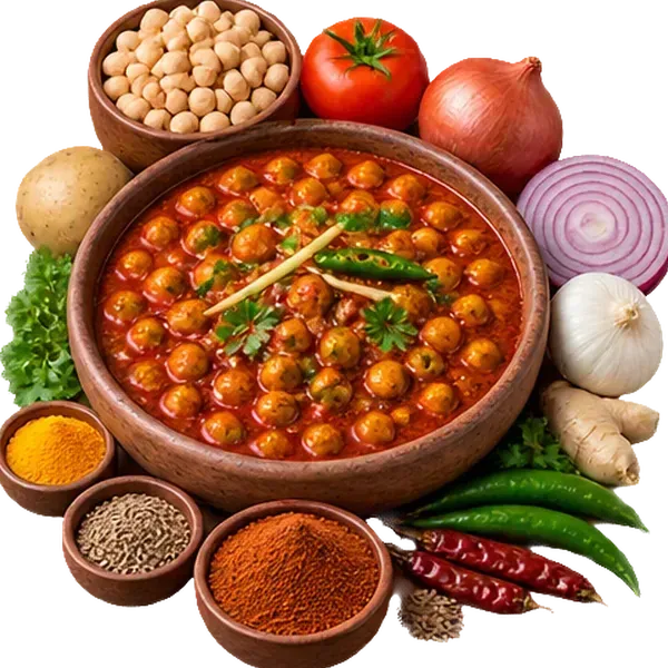 Dum Chatpata Aloo Chole Curry served and ready to eat